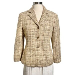Neutral Tweed Wool Blazer Jacket By Lafayette 148 New York